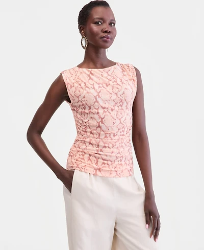 I.n.c. International Concepts Women's Printed High-Neck Ruched Mesh Tank, Macy's Exclusive
