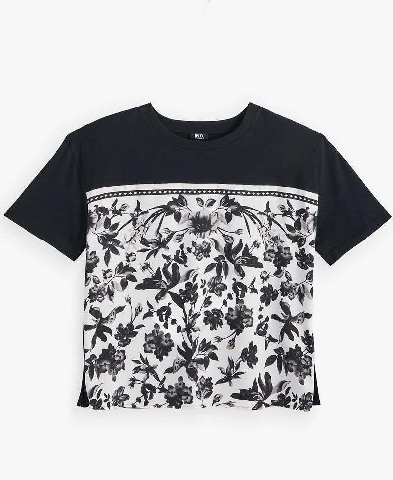 I.n.c. International Concepts Women's Printed Mixed Media T-Shirt, Macy's Exclusive