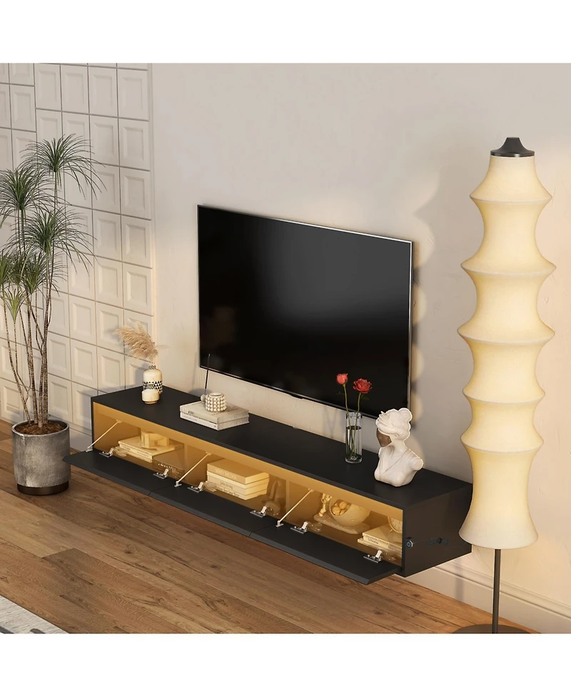 Streamdale Floating Led Tv Shelf with Outlet