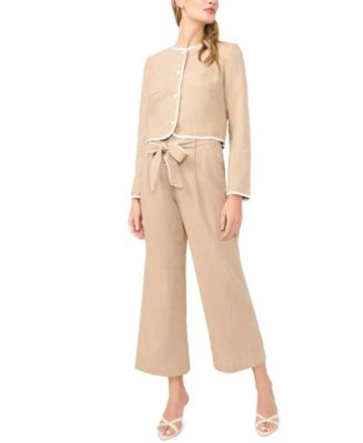 Cece Womens Contrast Trim Lady Jacket Wide Leg Bow Tie Cropped Pants