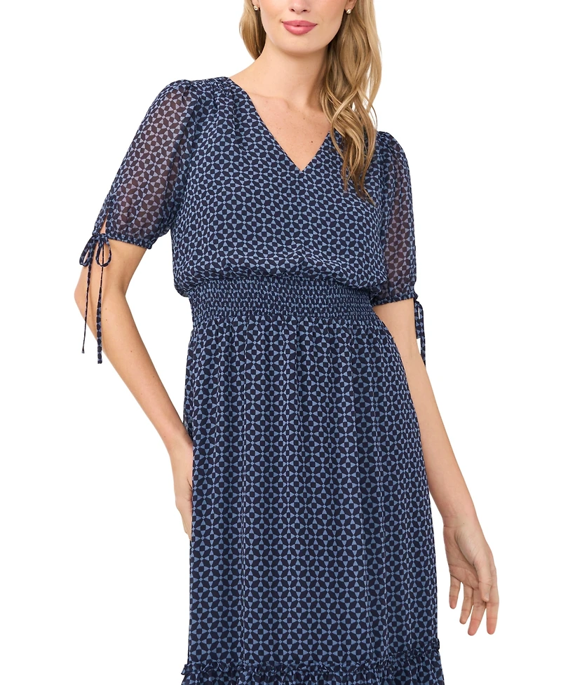 CeCe Women's V-Neck Smocked Waist Maxi Dress