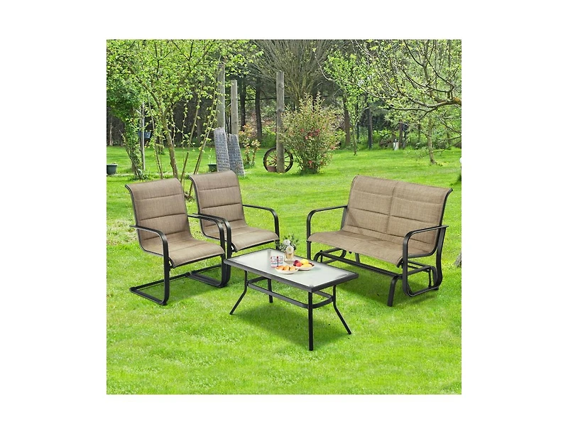 Slickblue Outdoor 4-Piece Glider Patio Set with Loveseat and Coffee Table