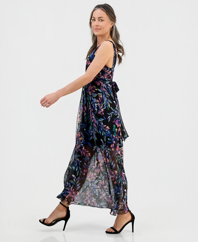 Connected Petite Floral Print Sleeveless Maxi Dress