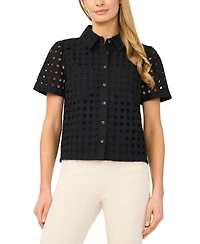 CeCe Women's Short-Sleeve Collared Button-Down Shirt