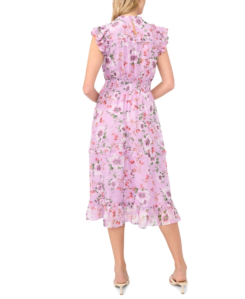 CeCe Women's Flutter-Sleeve Smocked Crewneck Midi Dress