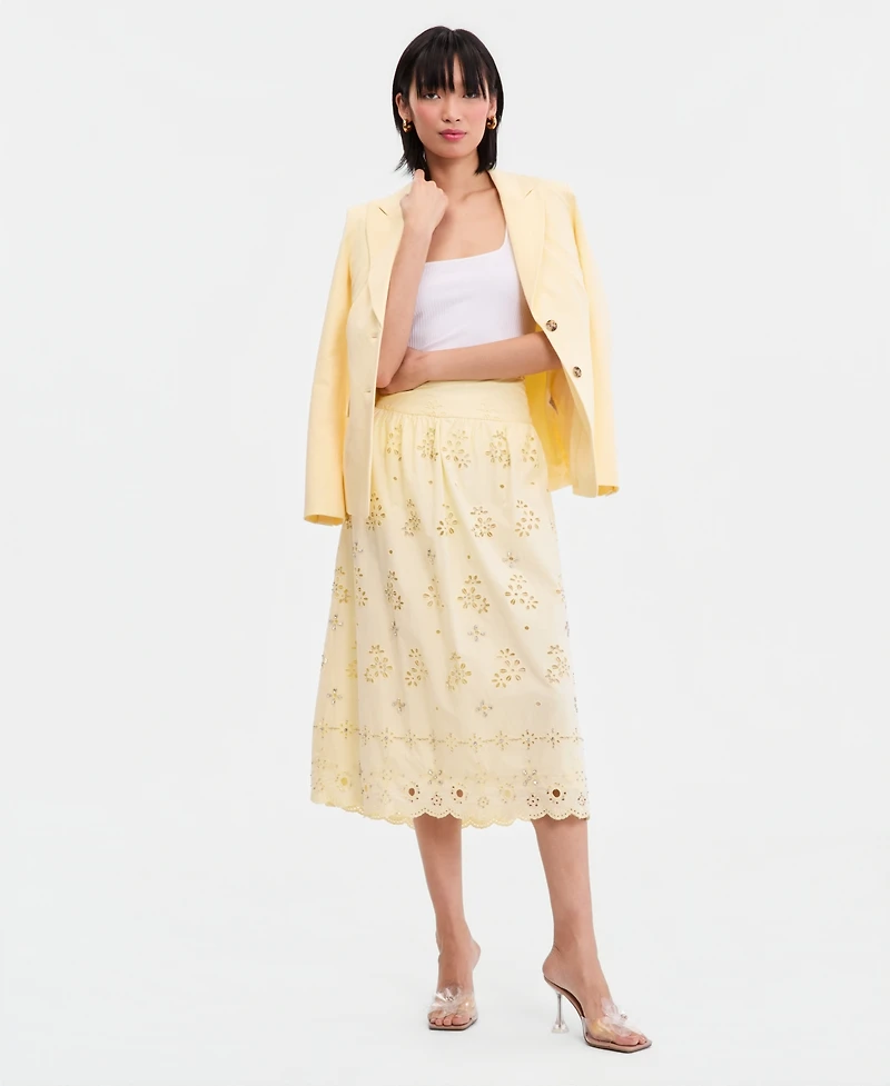 I.n.c. International Concepts Women's Crystal Embellished Eyelet Midi Skirt, Macy's Exclusive