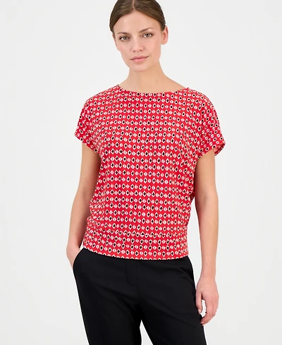 Anne Klein Essentials Petite Printed Boat-Neck Top