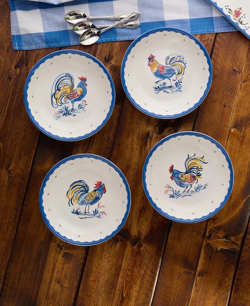 Certified International French Rooster Soup Bowls, Set of 4