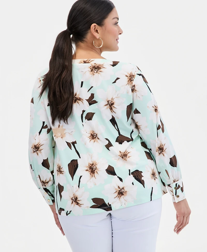 I.n.c. International Concepts Plus Shirt-Sleeve V-Neck Top, Macy's Exclusive