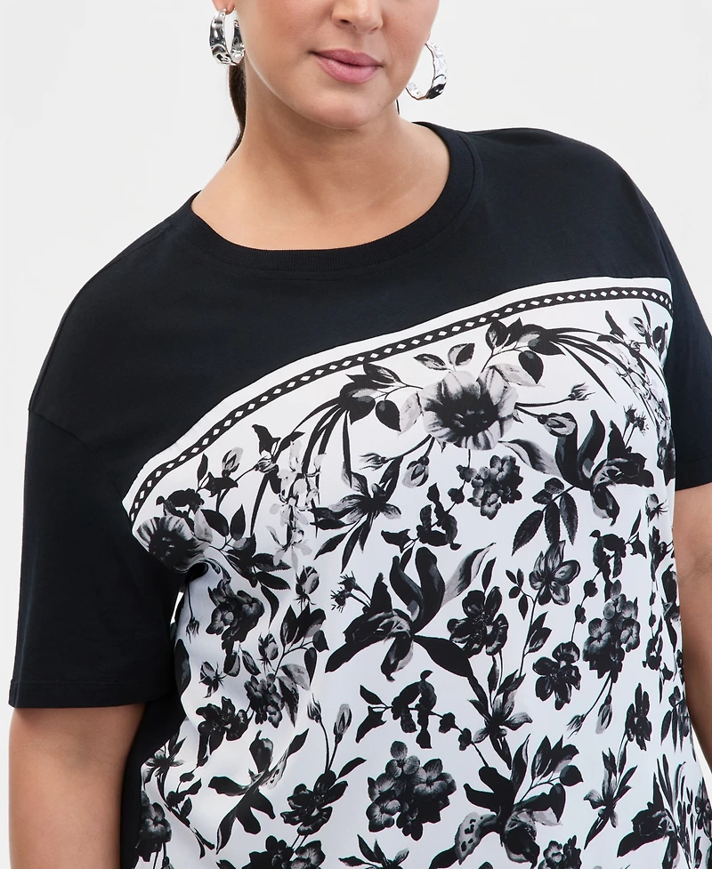 I.n.c. International Concepts Plus Mixed-Media T-Shirt, Macy's Exclusive