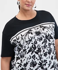 I.n.c. International Concepts Plus Mixed-Media T-Shirt, Macy's Exclusive