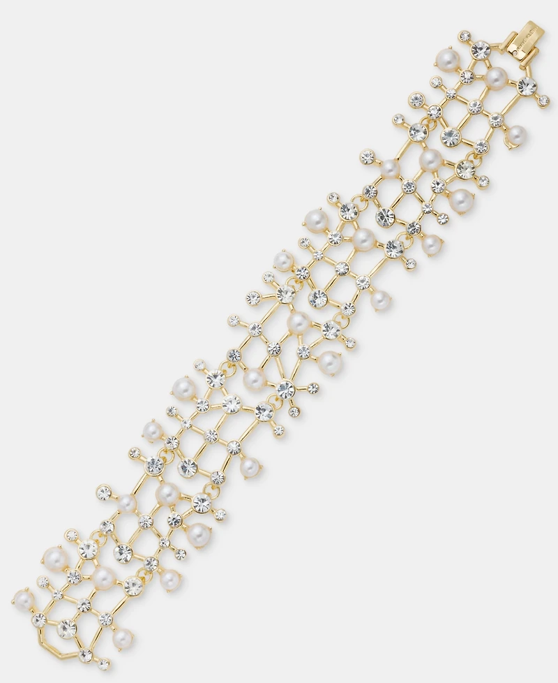 Anne Klein Crystal & Imitation Pearl Cluster Flex Bracelet