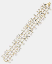 Anne Klein Crystal & Imitation Pearl Cluster Flex Bracelet