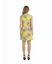 24seven Comfort Apparel Petite Yellow Floral Round Neck Shift Dress