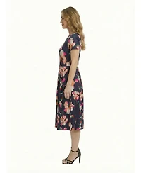 24seven Comfort Apparel Petite Floral Print Short-Sleeve Midi Dress