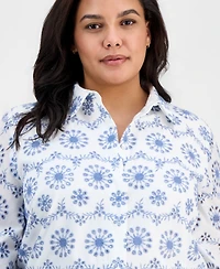 Anne Klein Plus Size Collared Eyelet-Embroidered Shirt