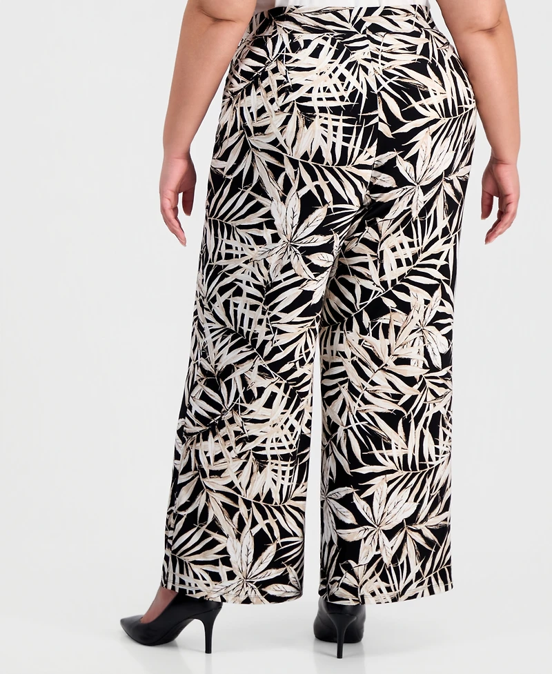 Kasper Plus Printed Pull-On Wide-Leg Ankle Pants