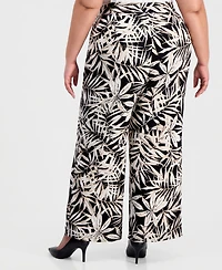 Kasper Plus Printed Pull-On Wide-Leg Ankle Pants