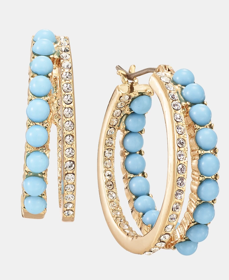 Karl Lagerfeld Paris Gold-Tone Turquoise Split Stone Hoop Earrings