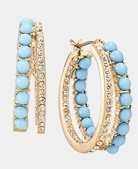 Karl Lagerfeld Paris Gold-Tone Turquoise Split Stone Hoop Earrings