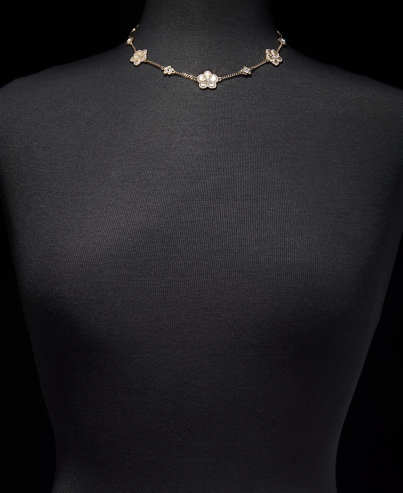 Karl Lagerfeld Paris Gold-Tone Pave Orchid Collar Necklace