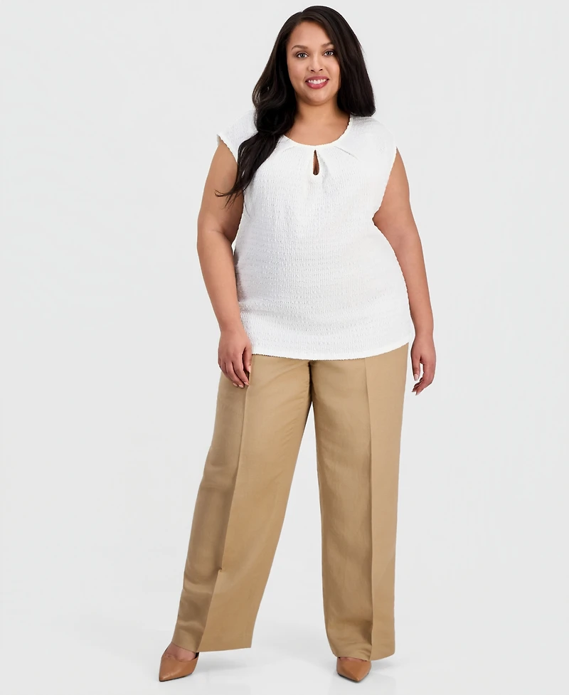 Kasper Plus Size Keyhole-Neck Cap-Sleeve Blouse