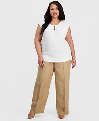 Kasper Plus Size Keyhole-Neck Cap-Sleeve Blouse