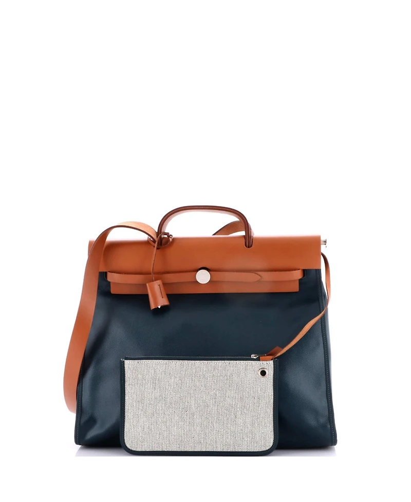 Pre-Owned HERMES 39 Herbag Zip Berline Vache Canvas and Leather