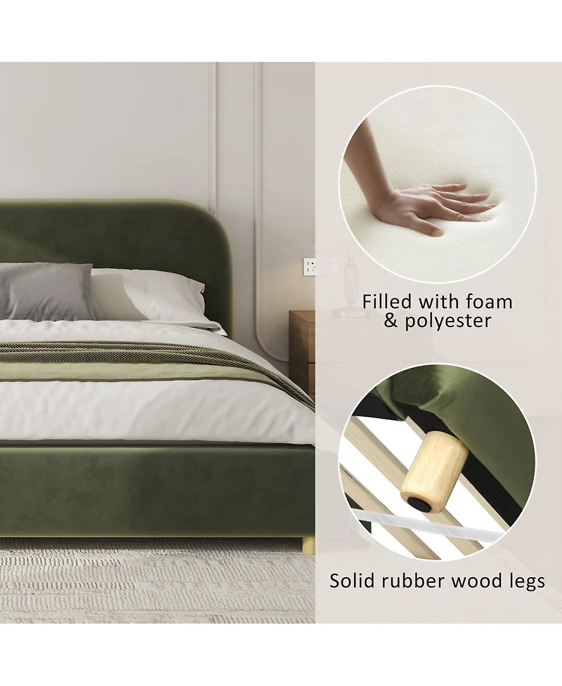 Streamdale Furniture Velvet Platform Bed with Curve Design Headboard