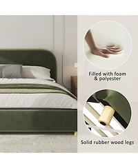 Streamdale Furniture Velvet Platform Bed with Curve Design Headboard