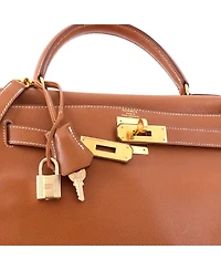 Pre-Owned HERMES Kelly 28 Handbag Brown Courchevel with Gold Hardware