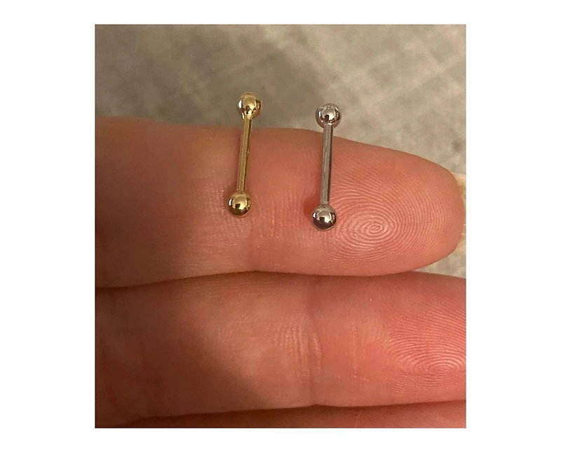 Curata Jewelry Solid 14k Yellow or White Gold 2mm Ball 16g Straight Eyebrow Piercing