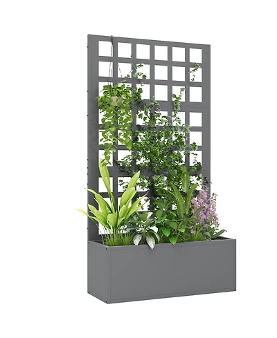 Outsunny Metal Planter Box with Trellis, Drain Holes