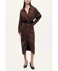 Nocturne Women's Belted Draped Shirt-Collar Maxi Dress