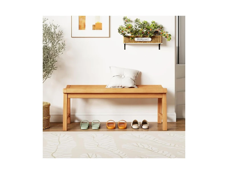 Slickblue Patio Teak Wood Backless Bench with Ergonomic Slatted Seat