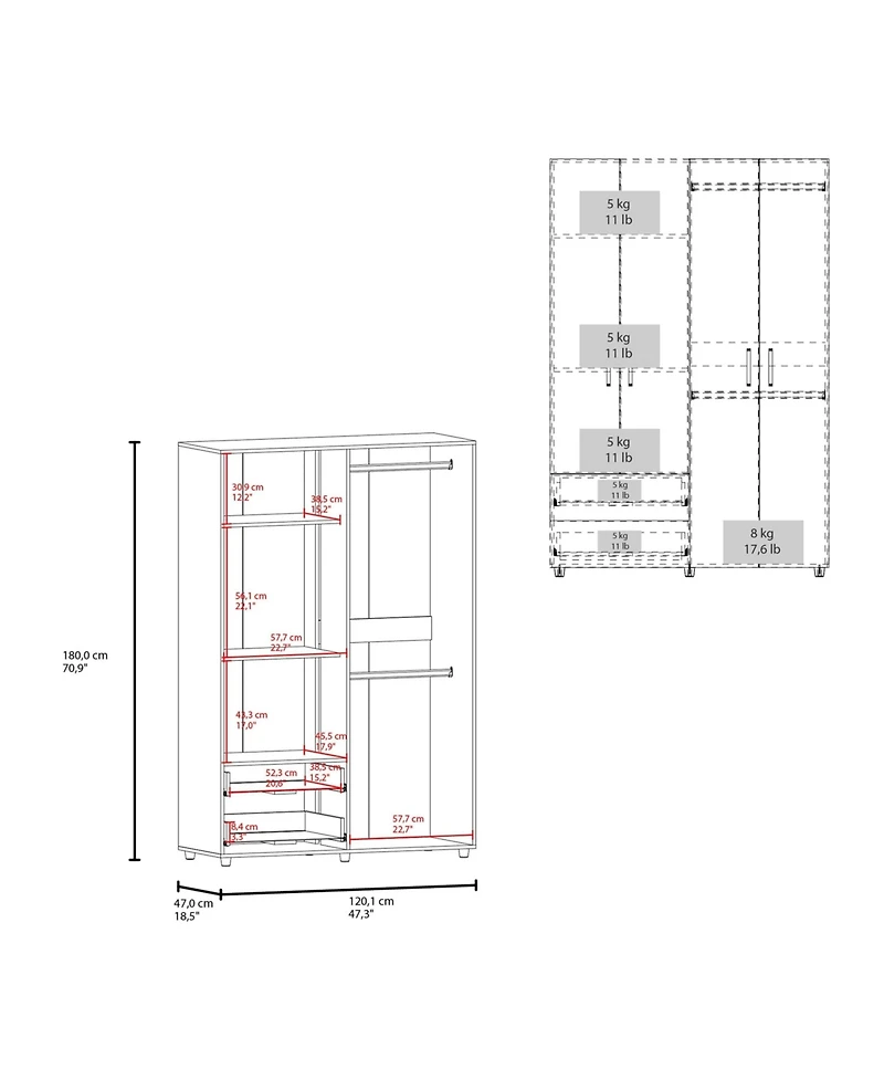 Fm Furniture Fifty Modern 2-Door Wardrobe with Shelves and Drawers