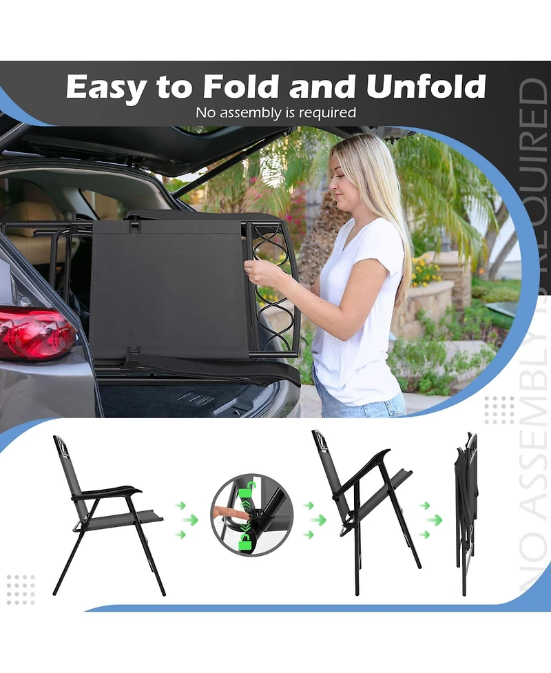 Gymax 4 Pack Patio Folding Chairs w/ Backrests & Armrests Metal Frame Outdoor