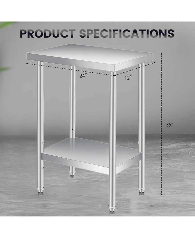 gaomon 12"X24"x35" Stainless Steel Work Table, 2-Tier Commercial Metal Prep Table, Rust-Resistant Utility Tables