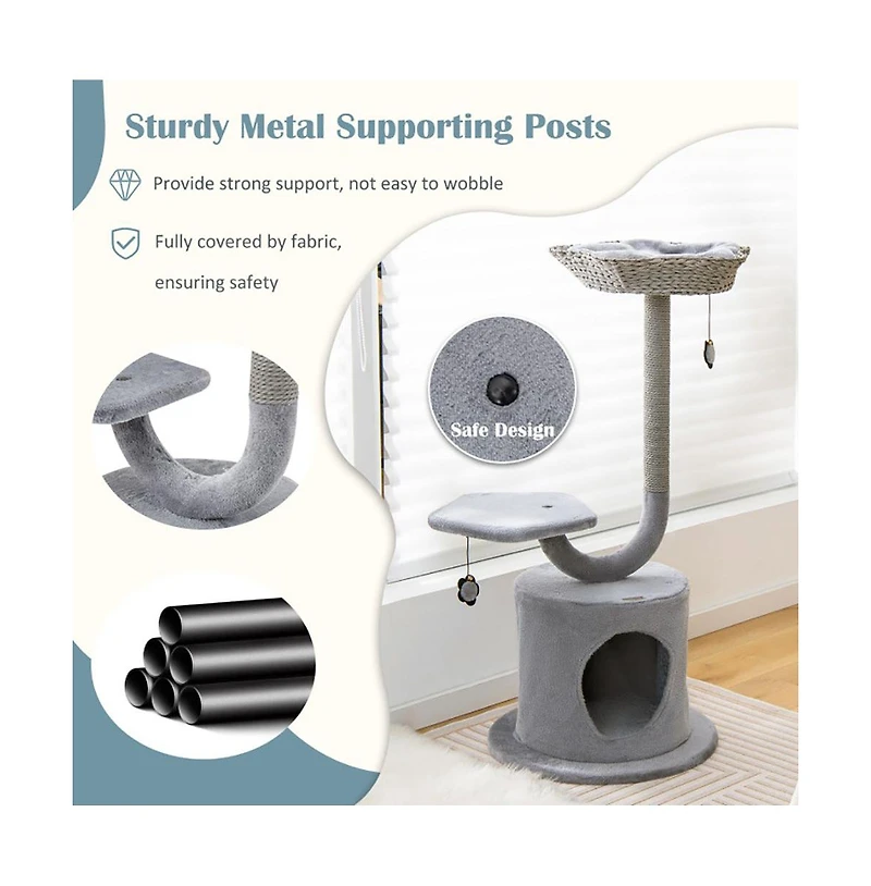 Aostirmotor 42" Cat Tower with Curved Metal Frame