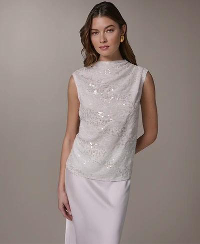 Donna Karan New York Women's Sequin Gathered Shoulder Blouse