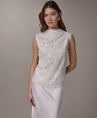 Donna Karan New York Women's Sequin Gathered Shoulder Blouse