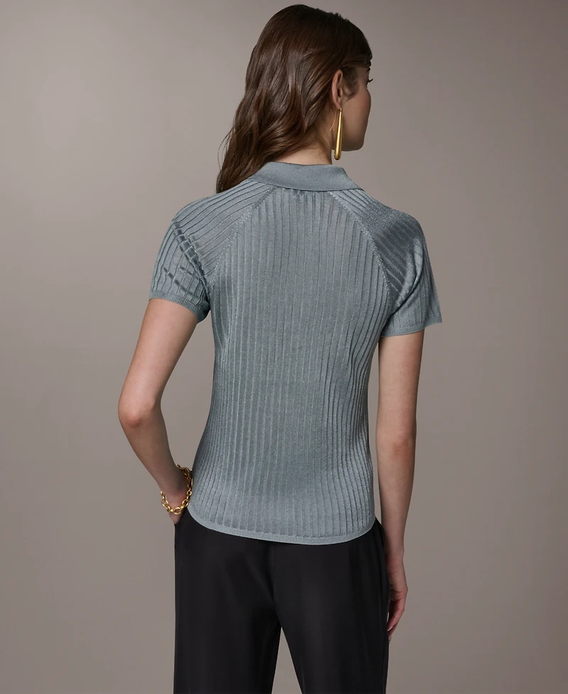 Donna Karan New York Women's Short-Sleeve Polo Sweater