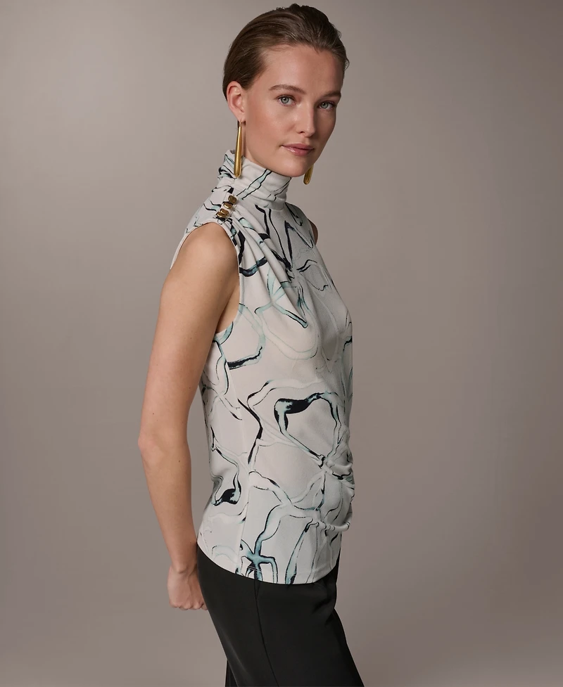 Donna Karan New York Women's Mock Neck Button Shoulder Top