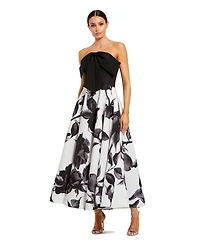 Mac Duggal Women's Crepe Printed Strapless Midi Dress With Bow