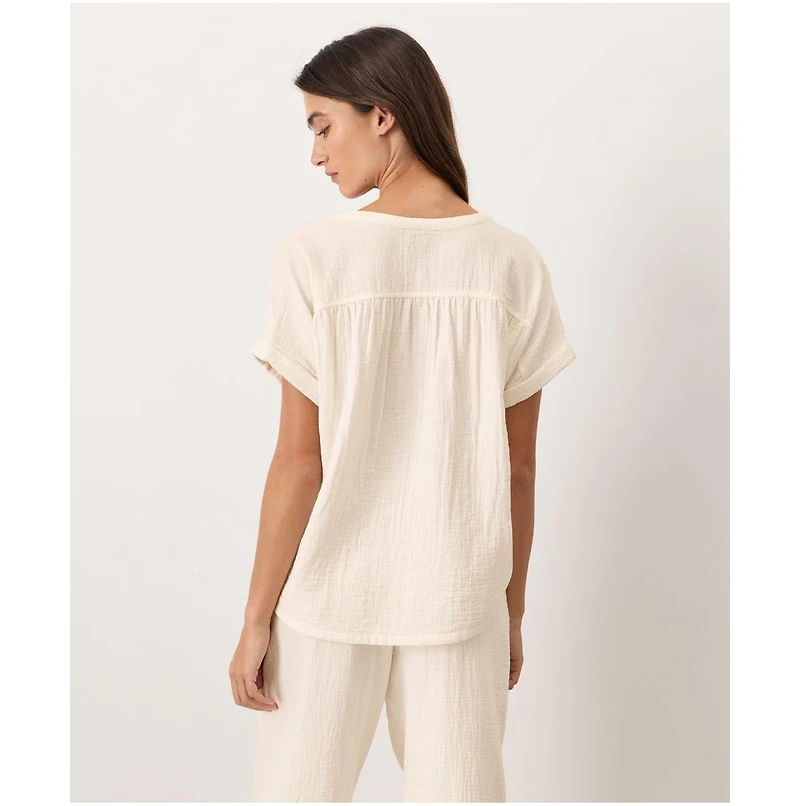 Pact Women's Cotton Coastal Double Gauze Short Sleeve Popover