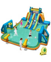 Mecale Kids Inflatable Water Slide with 2 Long Slides & 2 Soccer Goals, No Blower Included