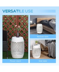 Outsunny 12.5" Steel Patio End Table, Round Hollow Drum Side Table, Accent Table for Indoor & Outdoor