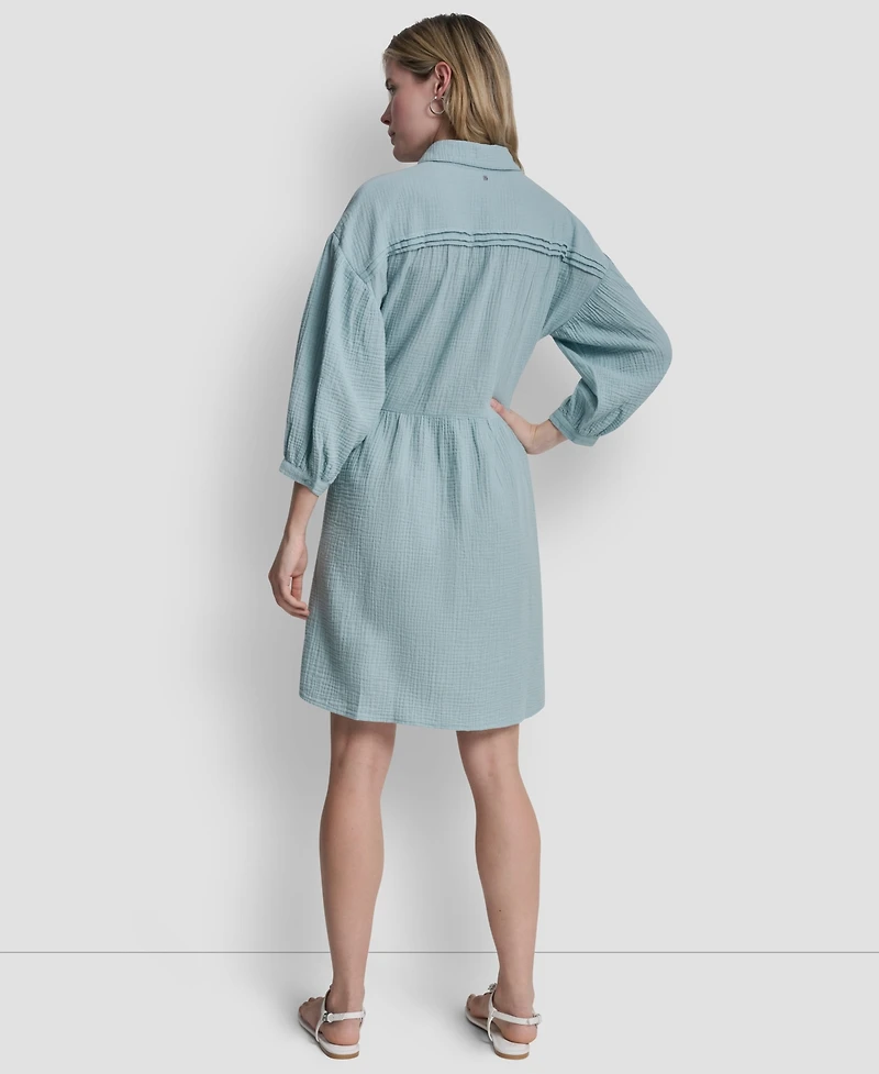 Dkny Jeans Women's Henley Pleated Tiered Dress