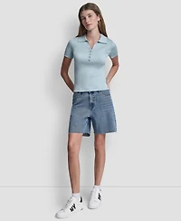 Dkny Jeans Women's Short-Sleeve Rib Collared Polo Top