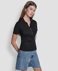 Dkny Jeans Women's Short-Sleeve Rib Collared Polo Top